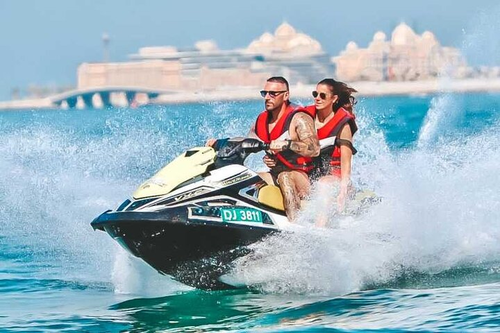 Experience the thrill of jet skiing near Burj Al Arab where breathtaking views and unforgettable moments await you and a companion. Capture the beauty of Dubai’s coastline together.